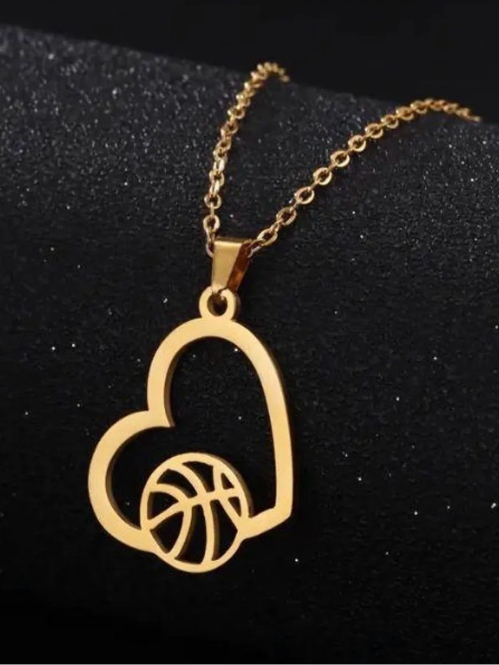 VASSAGO Hollow Necklace Stainless Steel Love Basketball Necklace Minimalist